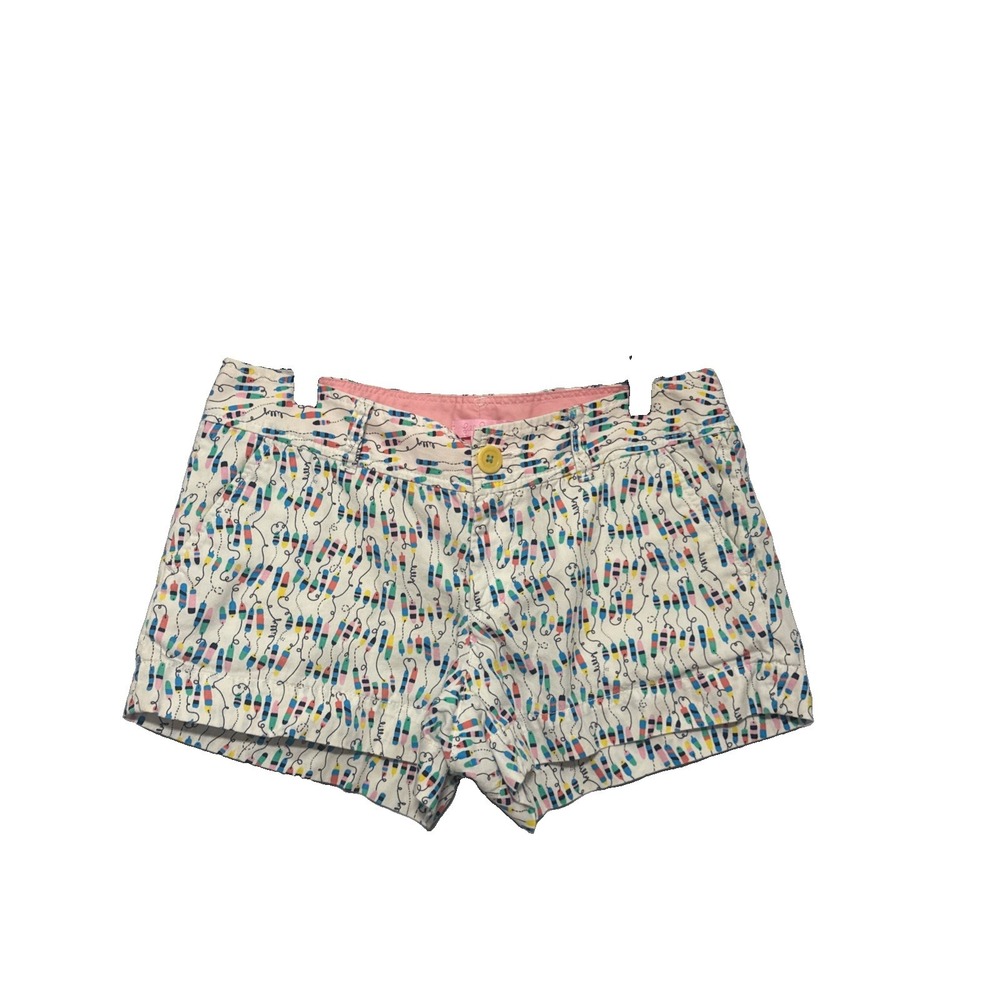 Lilly Pulitzer Walsh Shorts Womens 2 White Patterned Chino 100% Cotton
